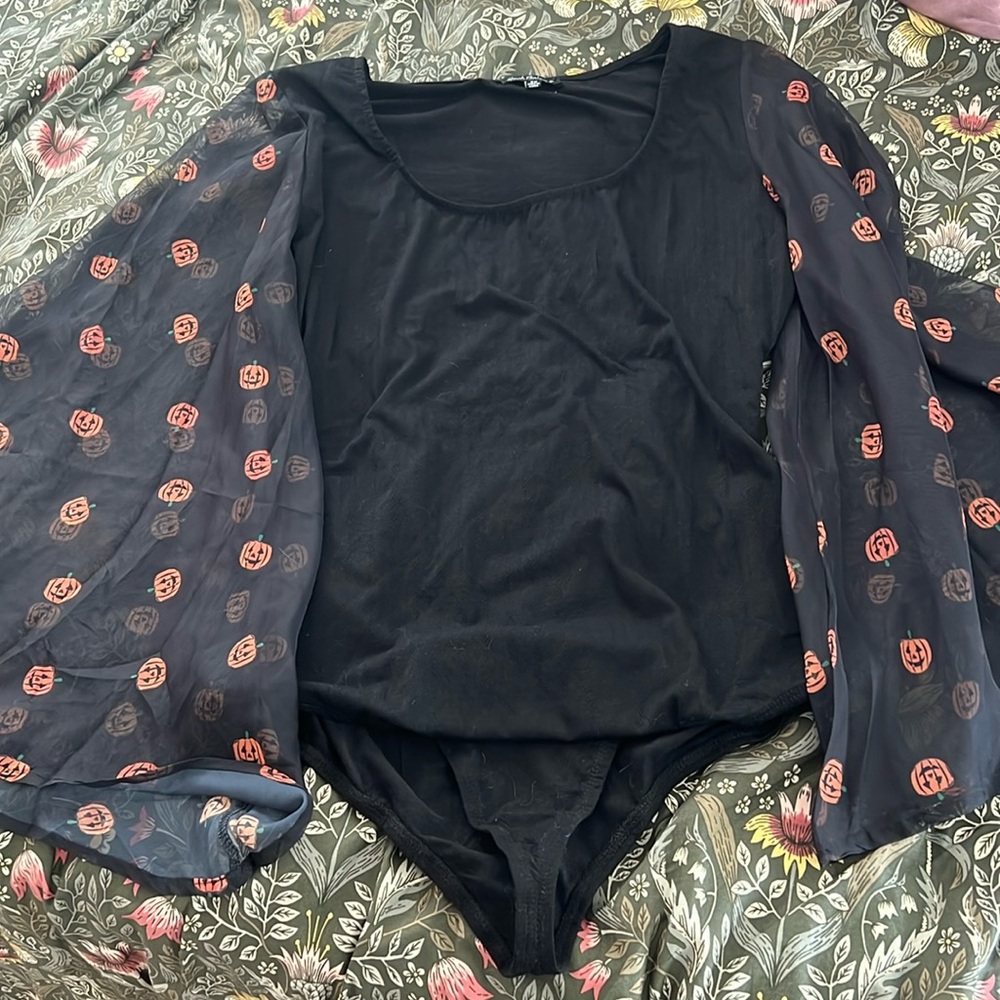 Smak Parlor body suit with pumpkin flutter sleeves